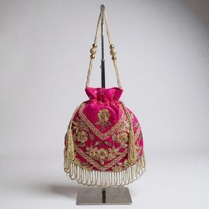 Vibrant Pink Embroidered Women's Clutch